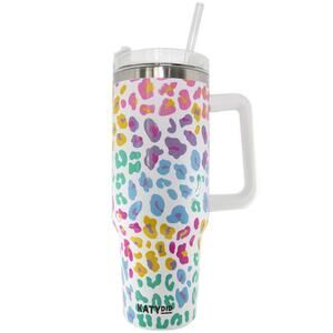 Pastel Leopard Printed Stainless Steel Tumbler  40 oz with Handle Straw Lid